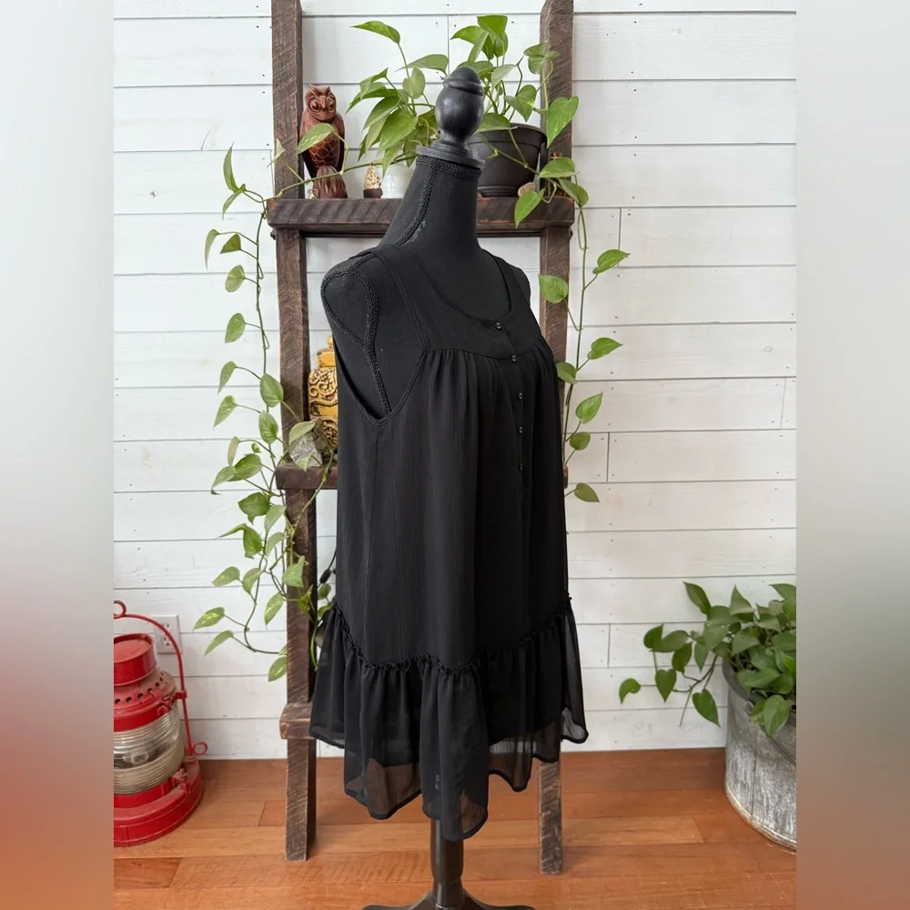 Divided Black Ruffle Hem Dress
